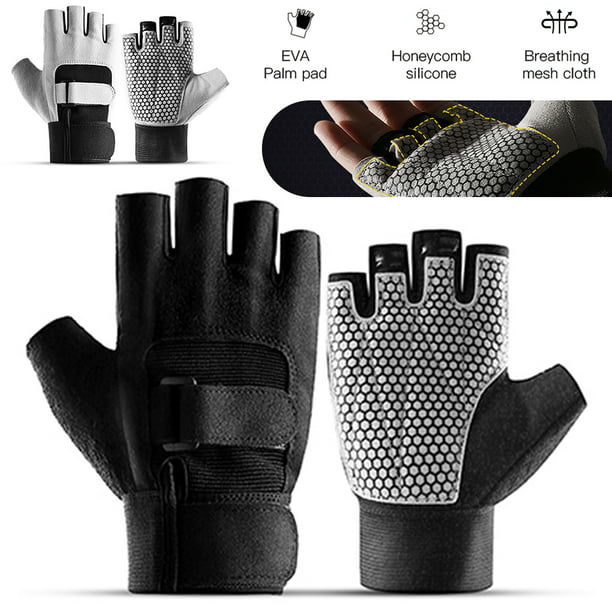 Weight Lifting Gloves Workout Fitness Gym Training Wristband Strap Black&Grey